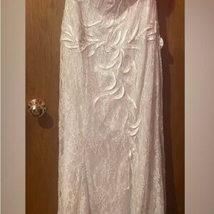 May Queen Strapless White Sequined Lace Dress
